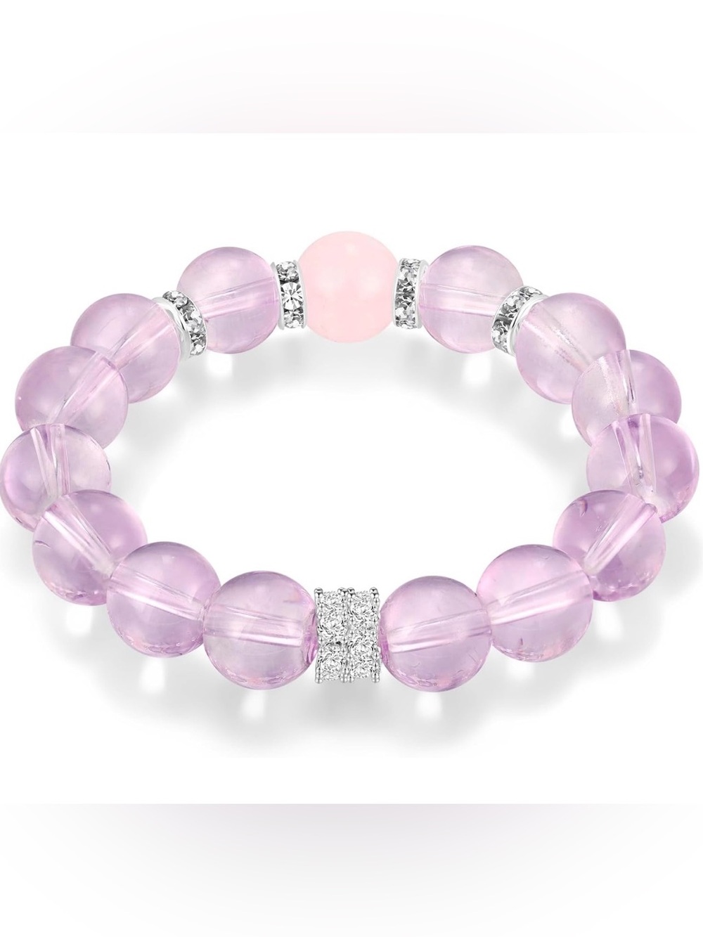 Rose Quartz, Amethyst and White Quartz Beaded Stretch Bracelet Crystal & Space